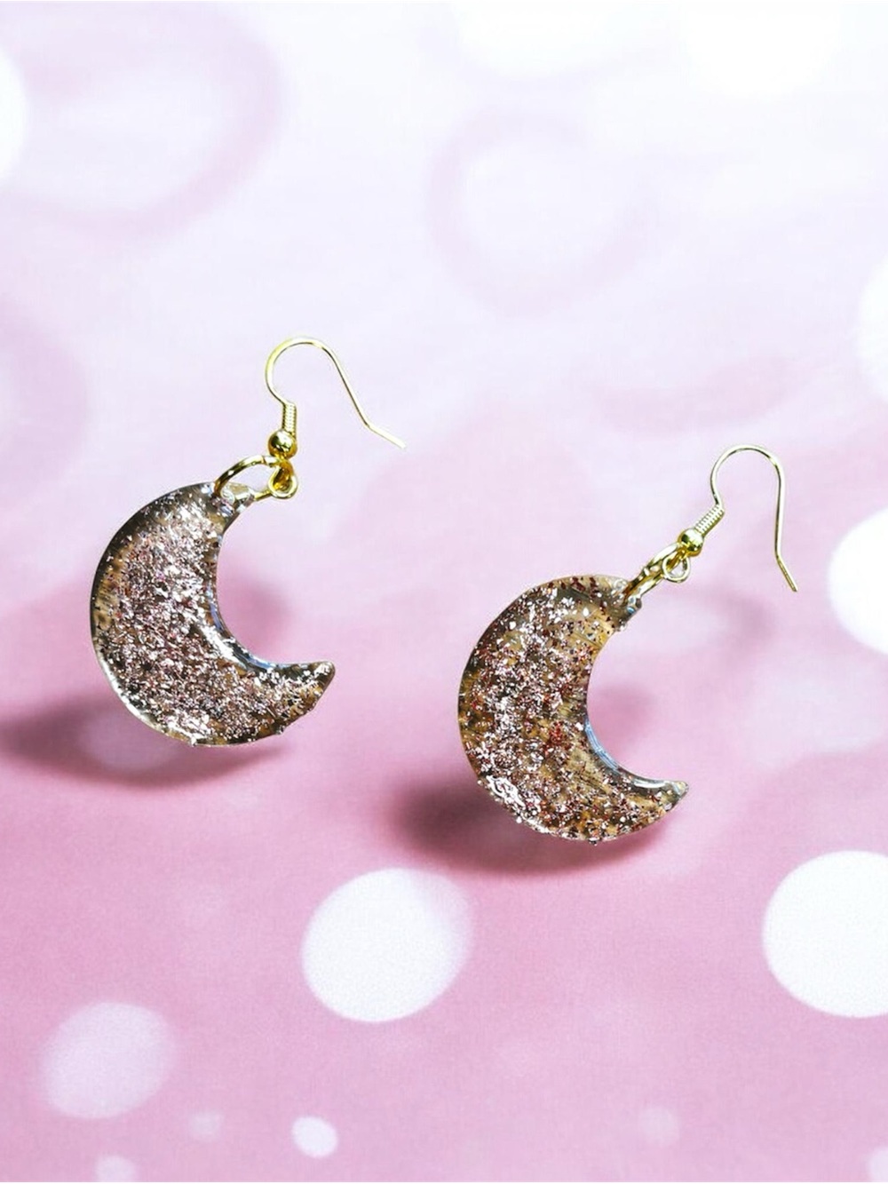 Gold Glitter Crescent Moon Dangle Earrings - Women Jewelry
